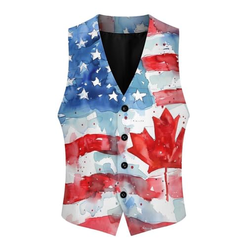 Watercolor U.S. Canada Flag Novelty Men's Suit Vest Casual Formal Dress Vests Business Waistcoat3