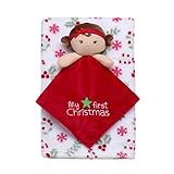 2-Piece Cuddle Plush Toy and Baby Blanket Gift Set, My First Christmas Embroidery (Red Doll, 30'x34')
