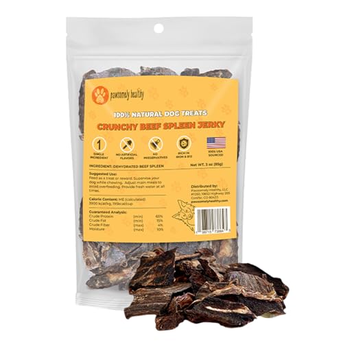 Pawsomely Healthy Crunchy Beef Spleen Jerky for Dogs – Natural Single-Ingredient Air-Dried Treat, High-Protein & Grain-Free, Made in USA - 3 oz