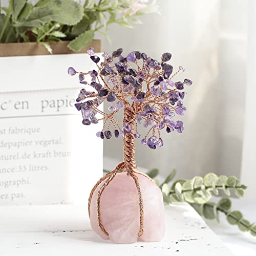 Mookaitedecor Amethyst Crystal Tree, Raw Crystals Rose Quartz Base Bonsai Money Tree For Wealth And Luck #TOP3