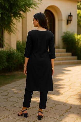 Image of SHIENZY Women's Cotton Blend Emroidered Kurta Pant Set | Ethnic Wear for Festive & Casual | Stylish Straight Fit | Elegant Indian Outfit (1662)