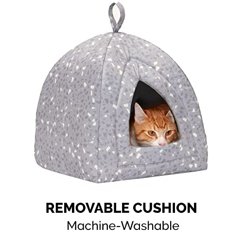 Furhaven Cat Bed Cave For Indoor Cats & Small Dogs, Washable & Foldable W/ Removable Cushion - Polycanvas Print Pet Tent - Gray Terazzo, Small #TOP5