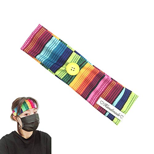 Women's Headband with Buttons for Face Mask - Headbands for Face Masks with Buttons Elastic Boho Knotted Hairband Headwear Button Headbands for Nurses Doctors