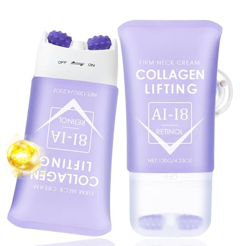 AH-8 Firming Neck Cream - Firming Lifting Neck Cream with Roller - Hals und Dekolleté Creme mit Kollagen & Retinol - Straffenden Halscreme, Reduziert Falten und Schlaffe Haut, Tiefenfeuchtigkeit