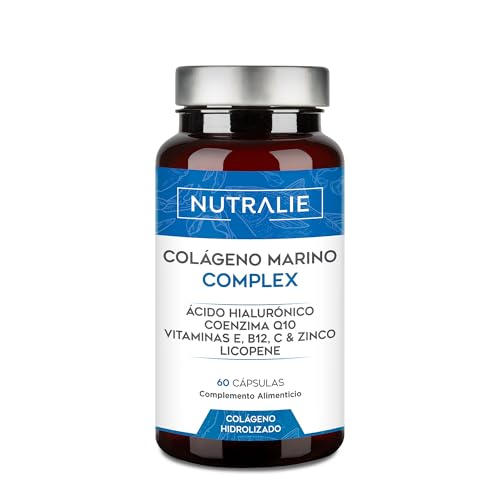 Colágeno marinho hidrolizado ácido hialurónico Q10 Vit C E - pele, vitaminas C E e Q10-100% peptídeos de colagénio tipo I, 60 cápsulas Nutralie