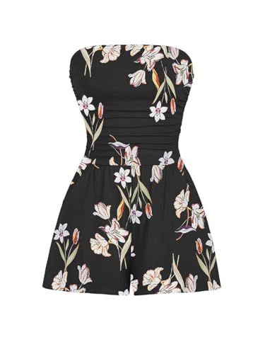AUXDIO Women Summer Casual Strapless Romper Sleeveless Off Shoulder Short Jumpsuits 2026 Beach Vacation Clothes 4 Small