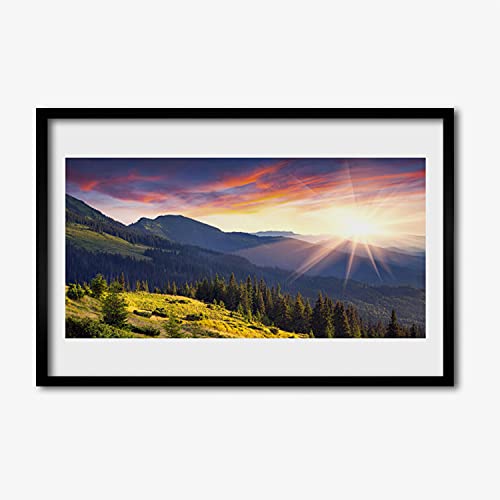 Cadre en MDF avec affiche haut de gamme 60x40 cm au motif paysage de montagne