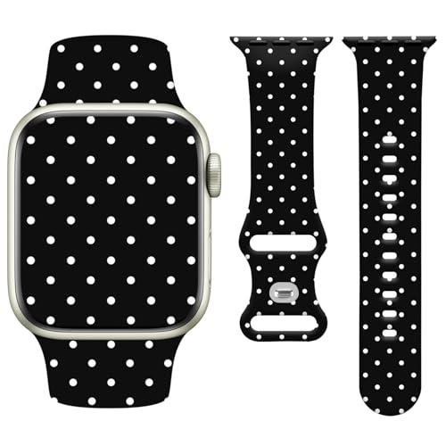 Image of Vozehui Silicone Strap Compatible with Apple Watch Strap 42mm 41mm 40mm 38mm/42mm 44mm 45mm 49mm, Soft Cute Replacement Straps for iWatchSE/Ultra Series 11 10 9 8 7 6 5 4 3 2 1, Black Polka Dot