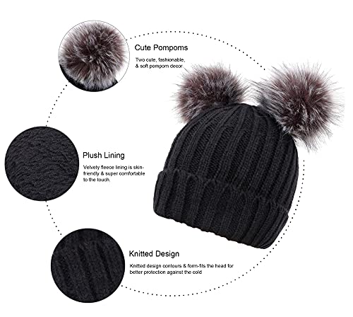 Arctic Paw Women's Black Beanie For Winter Chunky Knit Pompom Ski Snowboard Beanie Hat #TOP5