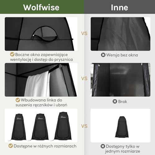 WolfWise Przenośny namiot prysznicowy typu pop-up Przestronna przebieralnia na kemping Wędrówki Plaża Toaleta Prysznic Łazienka Czarny
