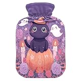 Halloween Kürbis Katze Lila Wärmflasche mit Bezug zur Schmerzlinderung Füße und Bettwärmer für Arthritis, 2L