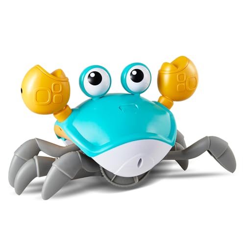Image of PintreeLand Crawling Crab Baby Toys Upgrade Version - 3 Speed & Music Control, Infant Tummy Time Interactive Walking Toddler Toy for 3 4 5 6 7 8 9 10 11 12 Year Old Boys or Girls (Blue)
