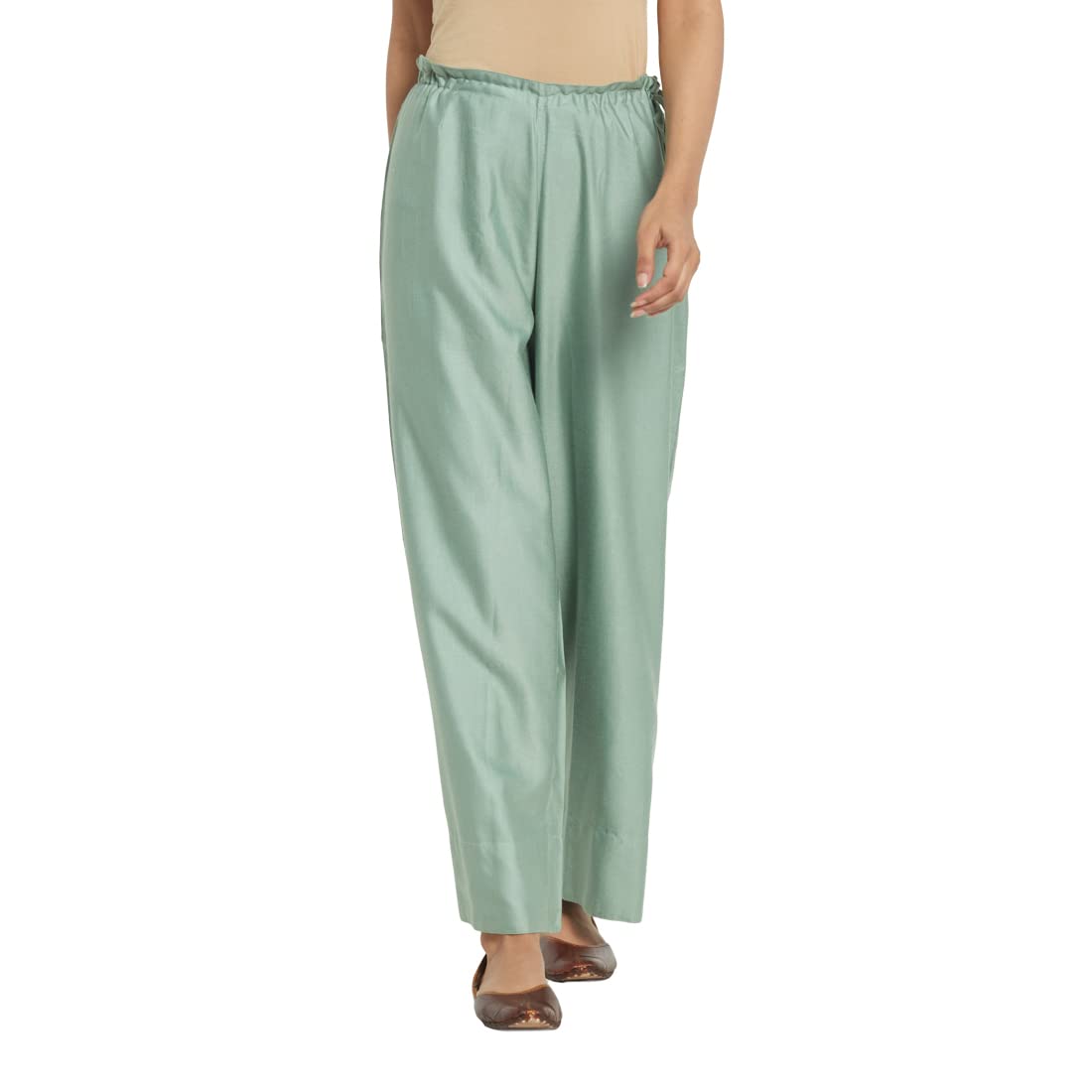FabindiaWomen Tussar Ijar Pant Viscose_Green