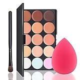 Concealer Palette 15 Colors Makeup Palette Professional Contour Eyeshadow Face Cream contour kit with Sponge Puff & Makeup Brush