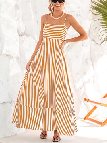 Image of CUPSHE Womens Summer Maxi Dress Casual Sleeveless Square Neck Striped Beach Long Dress with Pockets