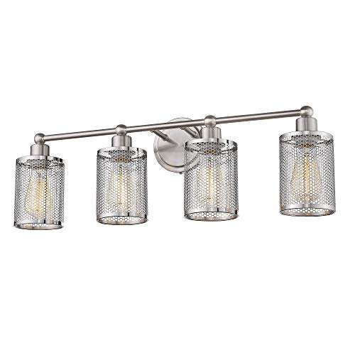 Eglo 203464A Verona 4 Mid-Century Vanity Indoor Wall Sconce Dimmable W/Metal Cage Mirror Lighting Fixture For Hallway, Bathroom, Fireplace, 29-Inch, Brushed Nickel #TOP12