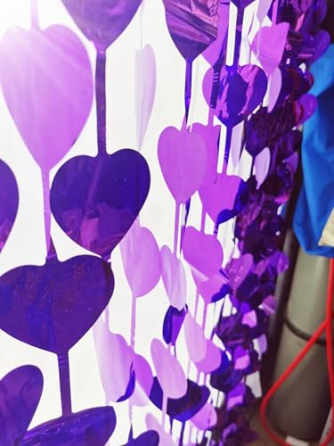 Miniatura 2 de Cybernova 2 Pack Cortina De Flecos De Fondo, 1x2m En Forma De Corazón Metálico Oropel Flecos Serpentinas Cortinas De Fondo Para Cumpleaños Graduación Fiesta Decoración Morado