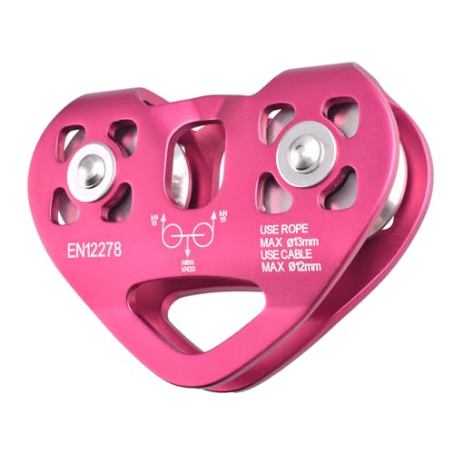 TRIWONDER Polea Escalada 30kN Polea Doble Aluminio de Rescate para Cuerda de Roca Trabajo en Altura (Rojo)