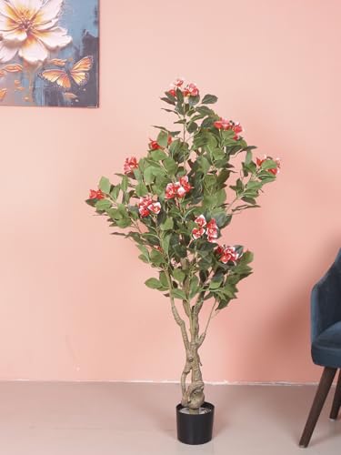 Image of Artificial Pink Bougainvillea Plant with Pot - 4.2 Feet | Realistic Plant - Trees - Flowers | Indoor Tropical | Home - Shop - Office | Gifting - Decor - Ambience - Durable | No Maintenance