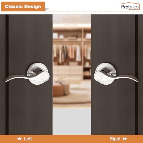 Probrico Pack Of Two Dummy Door Lever For Left Hand And Right Hand Brushed Nickel Interior Door Handle Wave Style Non-Turning Door Knob Stainless Steel thumb #2