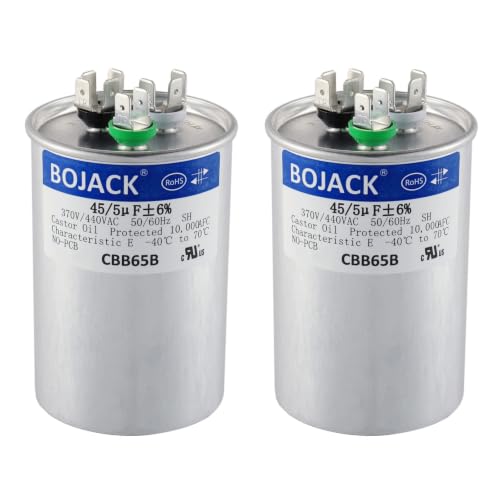 BOJACK 2 Pcs 45+5uF 45/5 MFD ±6% 370V/440V CBB65 Dual Run Circular Start Capacitor for AC Motor Run or Fan Start or Condenser Straight