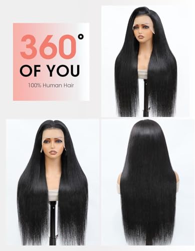 16inch Straight Human Hair Wigs for Black Women,13x4 HD Lace Front Wig Human Hair,180 Density Glueless Lace Wigs Human Hair Pre Plucked with Baby Hair, Natural Color Brazilian Lace Front Wig - Image 3
