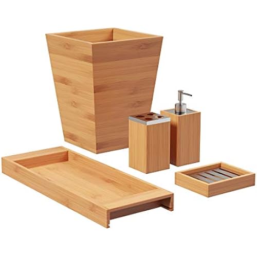 Lavish Home Bathroom Decor Set, Natural, 5-Piece-Set
