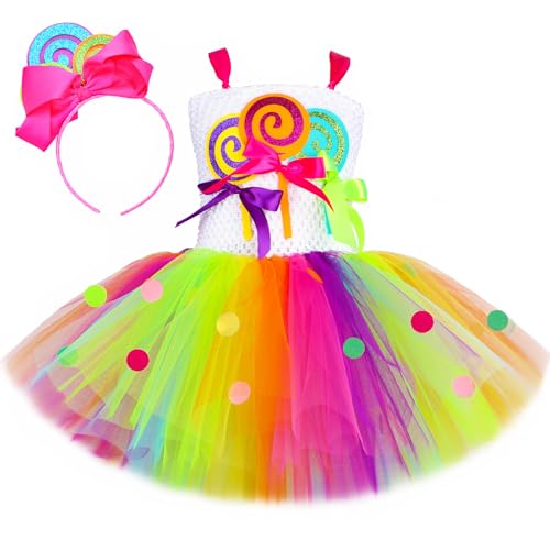 HJTT Candy Lollipop Costume for Kids Rainbow Tulle Princess Tutu Dress for Girls Halloween Birthday Party Clothes (Candy A,3-4 Years)