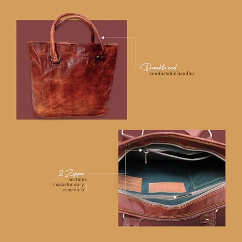Image of Firu-Handmade Leather Tote Bag for Women Vintage Genuine Leather Purses for Women Handbag