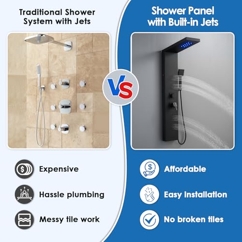 Image of ROVOGO Shower Panel Tower System with Led Lights and 5 Shower Modes, 46.5 inch