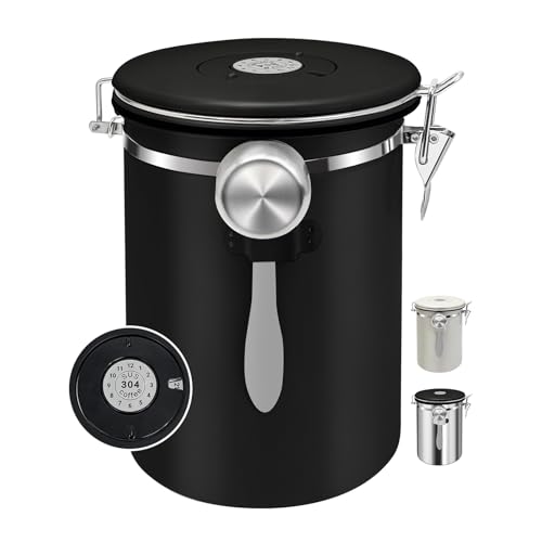 2.8L Airtight Vacuum Coffee Canister, Stainless Steel Storage Container for Coffee Beans and Grounds with Scoop.Suitable for coffee powder, coffee beans, rice, tea leaves, sugar, flour, and grains