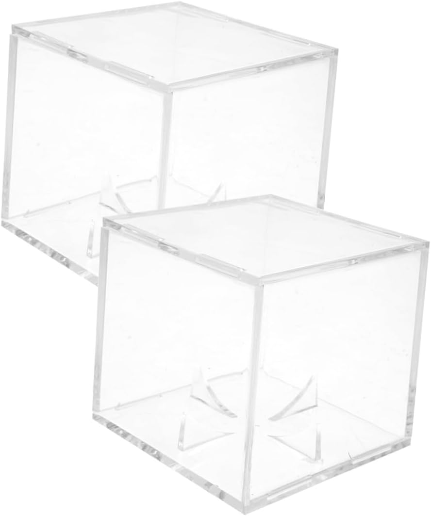 2pcs Acrylic Baseball Display Case with Stand, Cube Baseball Holder for Sports Memorabilia Storage and Presentation, Small Display Box for Collectors and Fans