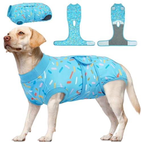 Kuoser Dog Surgery Suit, Dog Surgery Suit Male Neuter, Comfy Puppy Recovery Suit Doggie Onesie, Post-Op Onesie for Female & Male Dogs, Soft Protective Wear, BlueRibbon L