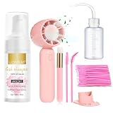Eyelash Extension Cleanser Lash Mousse Lash Shampoo for Extensions, USB Mini Portable Fan Rechargeable Electric Handheld Air Conditioning (lash kit-handheld fan)