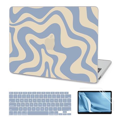 AKIT Compatible with MacBook Air 13 Inch Case 2022-2020 2019 2018 M1 A2337 A2179 A1932, Uniqu Pattern Laptop Hard Shell Case+Screen Protector+Keyboard Cover for MacBook Air 13.3 Inch 2020, Blue Wave