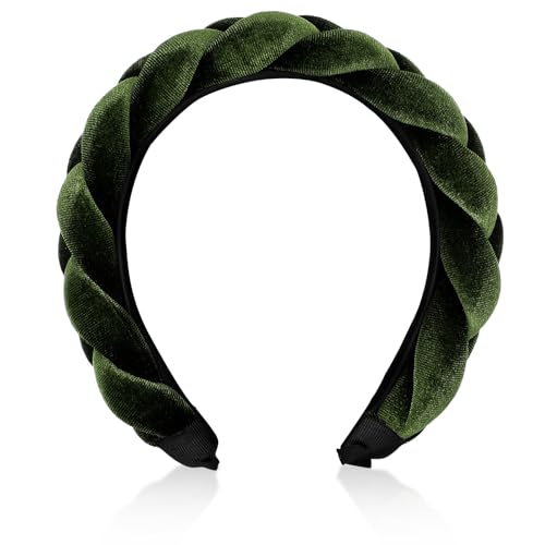 Minkissy Samt Geflochtene Stirnband Damen Geflochtene Haarreif Damen Breit Gepolstert Vintage Stirnband Vintage Haare Bands Mode StirnbäNder FüR Frauen Und MäDchen 17.5X15.5X3.5Cm