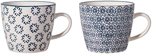 Bloomingville Ceramic Mugs with Handle Kristina - colorful Cups for Coffee Tea Cappucino Dia 3.75'' H 3.25'', blue, Stoneware, Set of 2 Styles, content 9.75 fl oz image 2