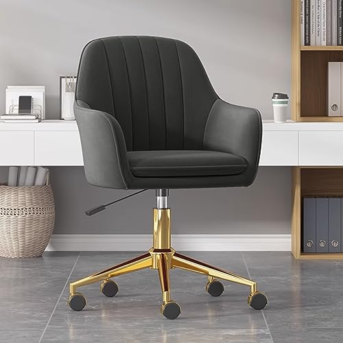 Silla de oficina ergonómica giratoria ajustable moderna con ruedas, elegante silla de trabajo para leer y jugar, asiento tapizado gris claro