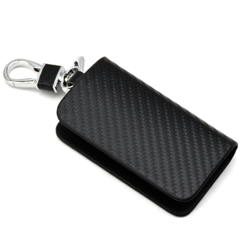 Image of KMH Premium Carbon Fiber Black Finish Car Key Wallet Bag | Wallet for Key Case Shell Pouch Cover Holder, Key Zipper Fob Protector | Smart Remote Keychain Holder with Metal Hook Keyring - Pack of 1
