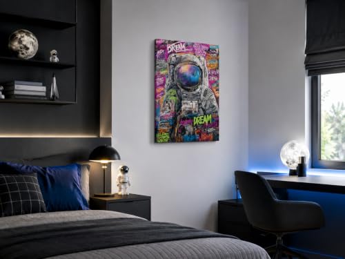 Graffiti Astronaut with DREAM Text Galaxy Visor Canvas Wall Art Framed Banksy Style Painting Prints Posters Artwork for Boys Room Space Themed Wall Decor 12x16 Inches by SC LIFE - Used condition - Image 3