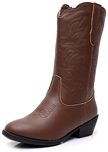 Apakowa Girls Cowgirl Boots Unisex-Child Mid Calf Toddler Cowboy Boot Little Big Kids Boys Western Riding Shoes (Toddler/Little Kid/Big Kid)