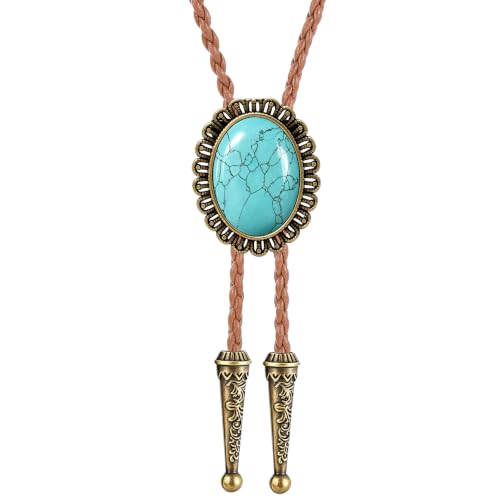 Image of GelConnie Native American Bolo Tie Rodeo Cowboy Leather Necktie Western Necklace Costume Accessories for Men,Women