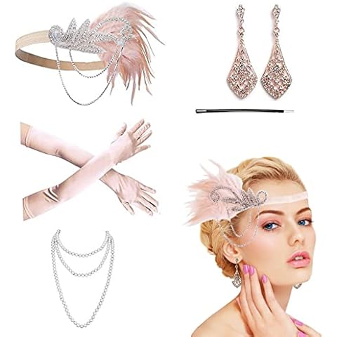 QKTYB Flapper Accessories 1920s Accessories for Women Great Gatsby Accessories Women with Headband Headpiece Long Black Gloves Necklace Earrings for Women Cover