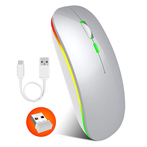 POENVFPO Elegancka ładowna Mysz Bezprzewodowa dla/Xp/Vista/Me 2.4 G (SILVER)