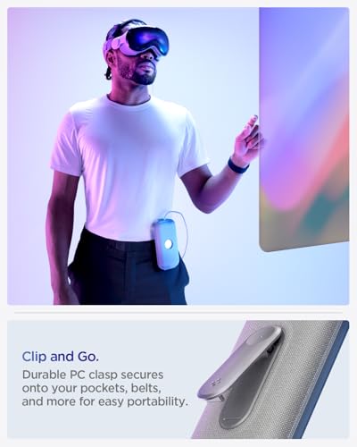 Spigen Klasden Battery Belt Clip Compatible with Apple Vision Pro M5 (2025) / M2 (2024) Battery Holder Clip Premium Portable Battery Holder with Clip and Carabiner - Charcoal Gray