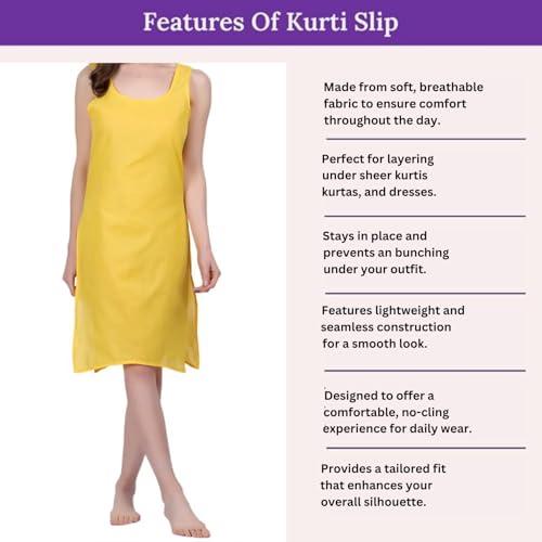 Image of Women's Sleeveless Cotton Inner Slip Dress Round Neck Soft Comfortable Fit Full Length Camisole Innerwear Summer top Undergarment for Girls