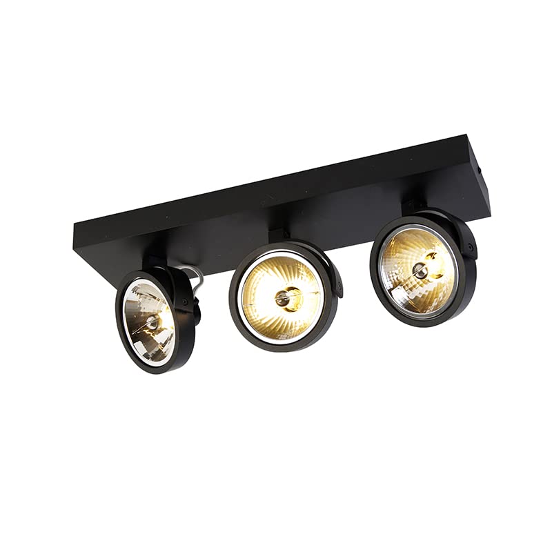 Qazqa Verstellbarer Deckenstrahler, Deckenspot - Go - Schwarz, max. 3W, Geeignet für LED, 45.4cm, Rechteckig, 3-flammig, Ideal als Flur, Küche lampe, Schlafzimmerlampe, Wohnzimmerlampe und