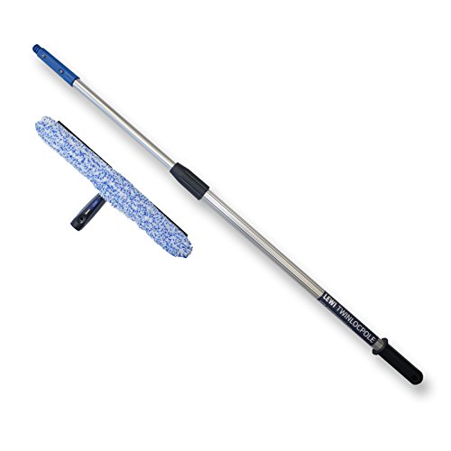 Profi Set Teleskopstange + Kombi Fensterwischer & Abzieher (je 45 cm) von LEWI | für große Fenster & Ecken + Stange (2x60 cm) für höher gelegene Stellen | inkl. Gratisprobe Glasreiniger | Fensterputz