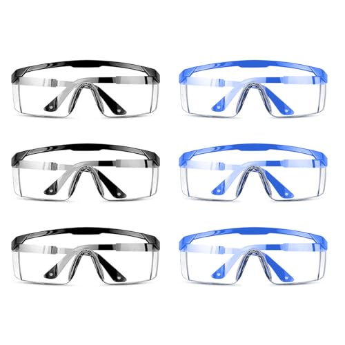 poraceous 6 Piezas Gafas de Seguridad, Gafas Seguridad Antiarañazos, Gafa Protectoras Transparentes con Cinta Ajustable, Gafa Protectoras Trabajo para Construcción Bricolaje Laboratorio Soldadura