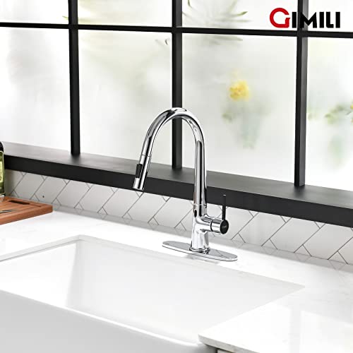 Gimili Polished Chrome Touchless Kitchen Faucet With Pull Down Sprayer, High Arc Single Handle Motion Sensor Smart Activated Hands-Free Kitchen Sink Faucet #TOP6